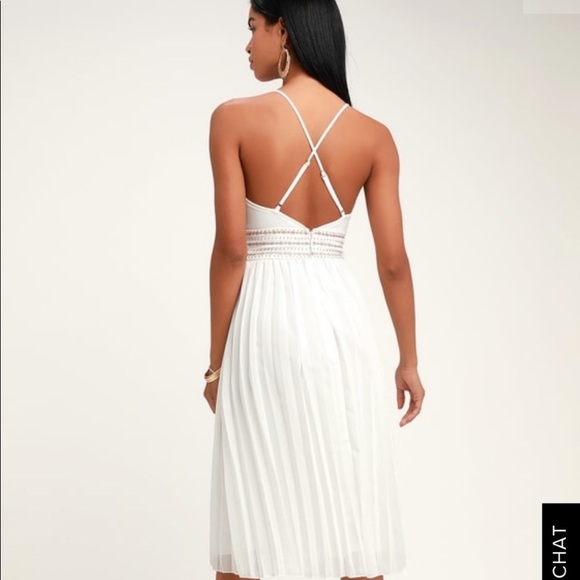 white pleated midi dress